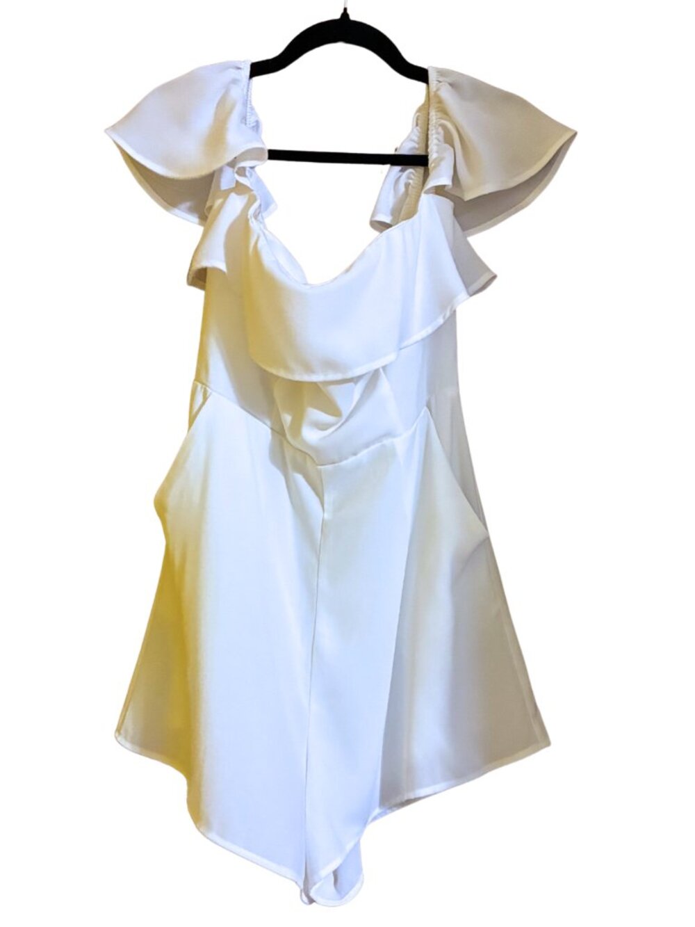 NWT Shinestar Ivory Romper Size XL All White Party Cruise Resort Glam Ruffle